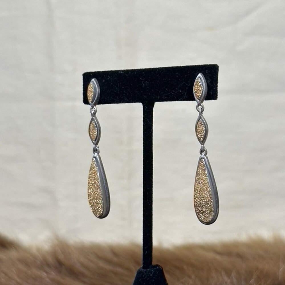 Marcia Moran Gold & Silver Vintage Dangle Earrings - Picture 2 of 3